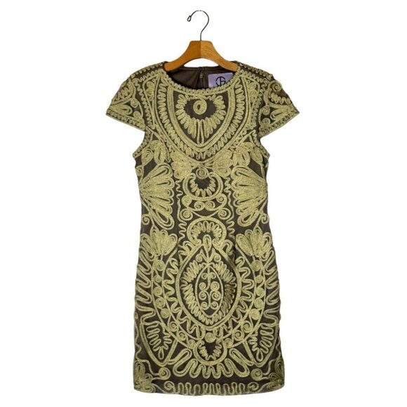 JS Collections Dress Women 6 Gold Cap Sleeve Embroidered‎ Sheath Mini Cocktail - Picture 2 of 11